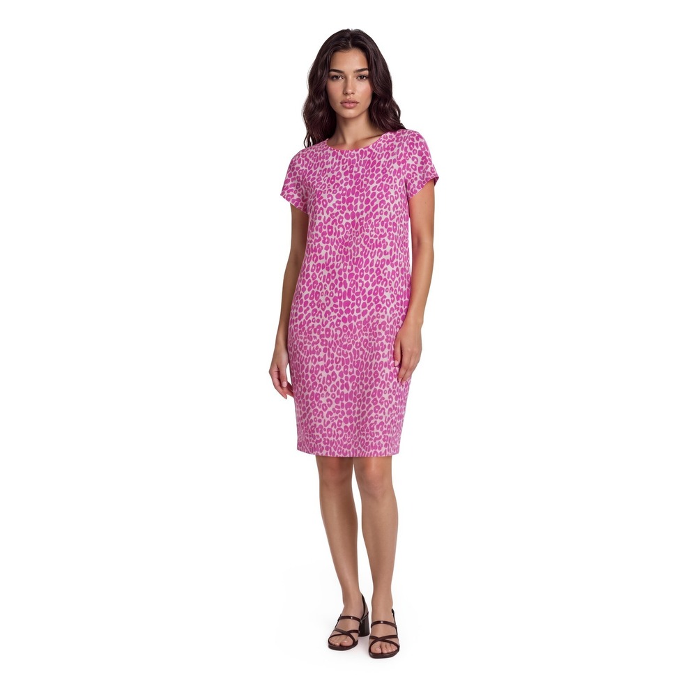 Jude Connally Pink Leopard Shift Dress Women's Size Medium Short Sleeve